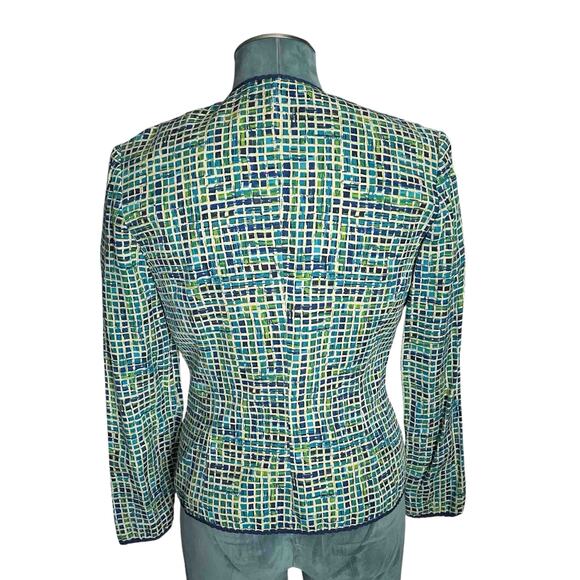Womens Vtg Safe Silk by Adrianna Papell Blazer Watercolor Windowpane Silk Size 6 - Picture 3 of 7